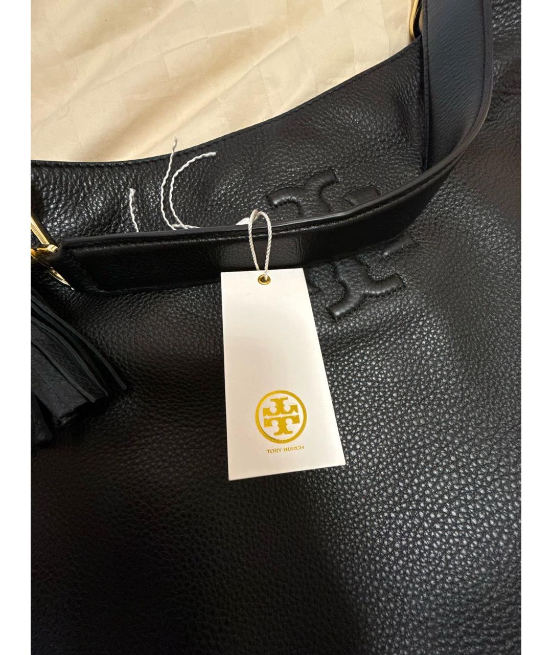 TORY BURCH Черная кожаная сумка тоут, фото 5