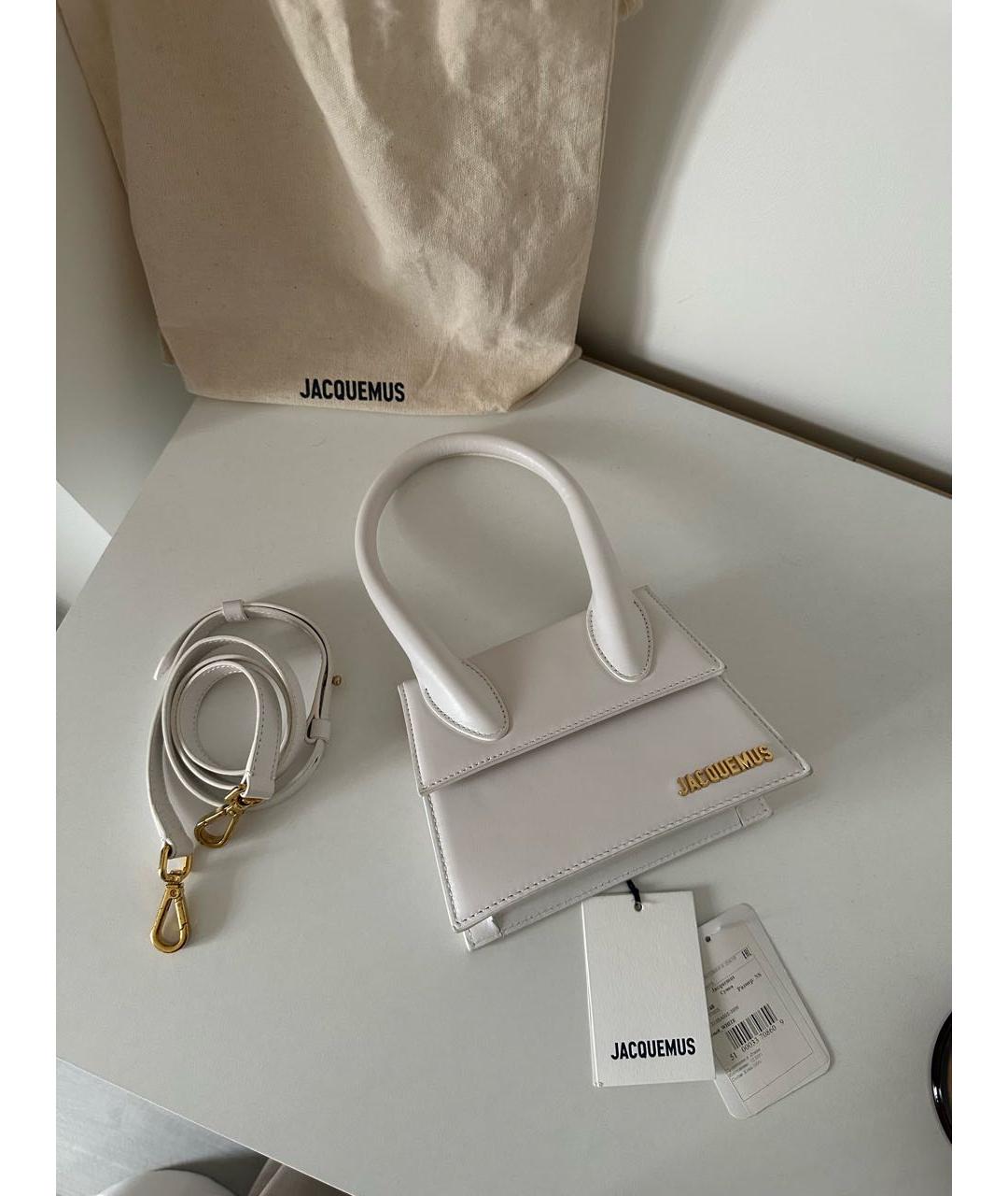 JACQUEMUS Белая кожаная сумка с короткими ручками, фото 4