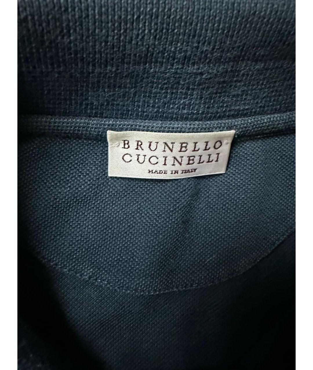 BRUNELLO CUCINELLI Темно-синее хлопковое поло с коротким рукавом, фото 3