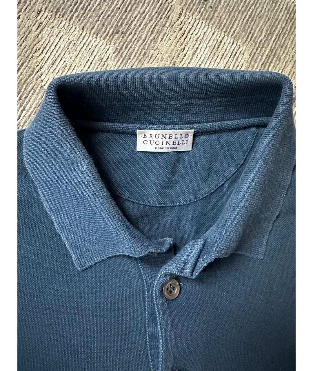 BRUNELLO CUCINELLI Темно-синее хлопковое поло с коротким рукавом, фото 8