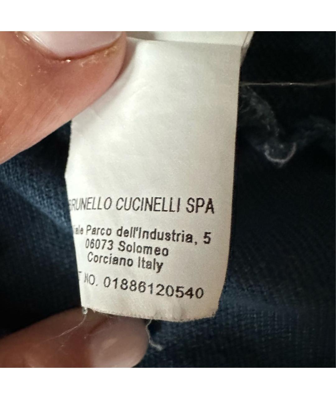 BRUNELLO CUCINELLI Темно-синее хлопковое поло с коротким рукавом, фото 5