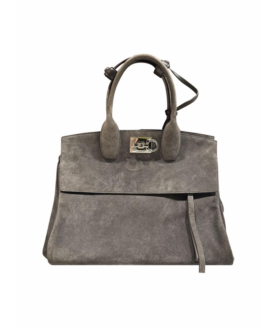 FERRAGAMO Антрацитовая замшевая сумка тоут, фото 1