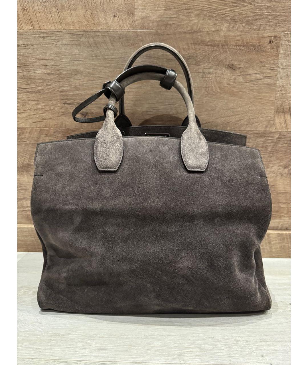 FERRAGAMO Антрацитовая замшевая сумка тоут, фото 2
