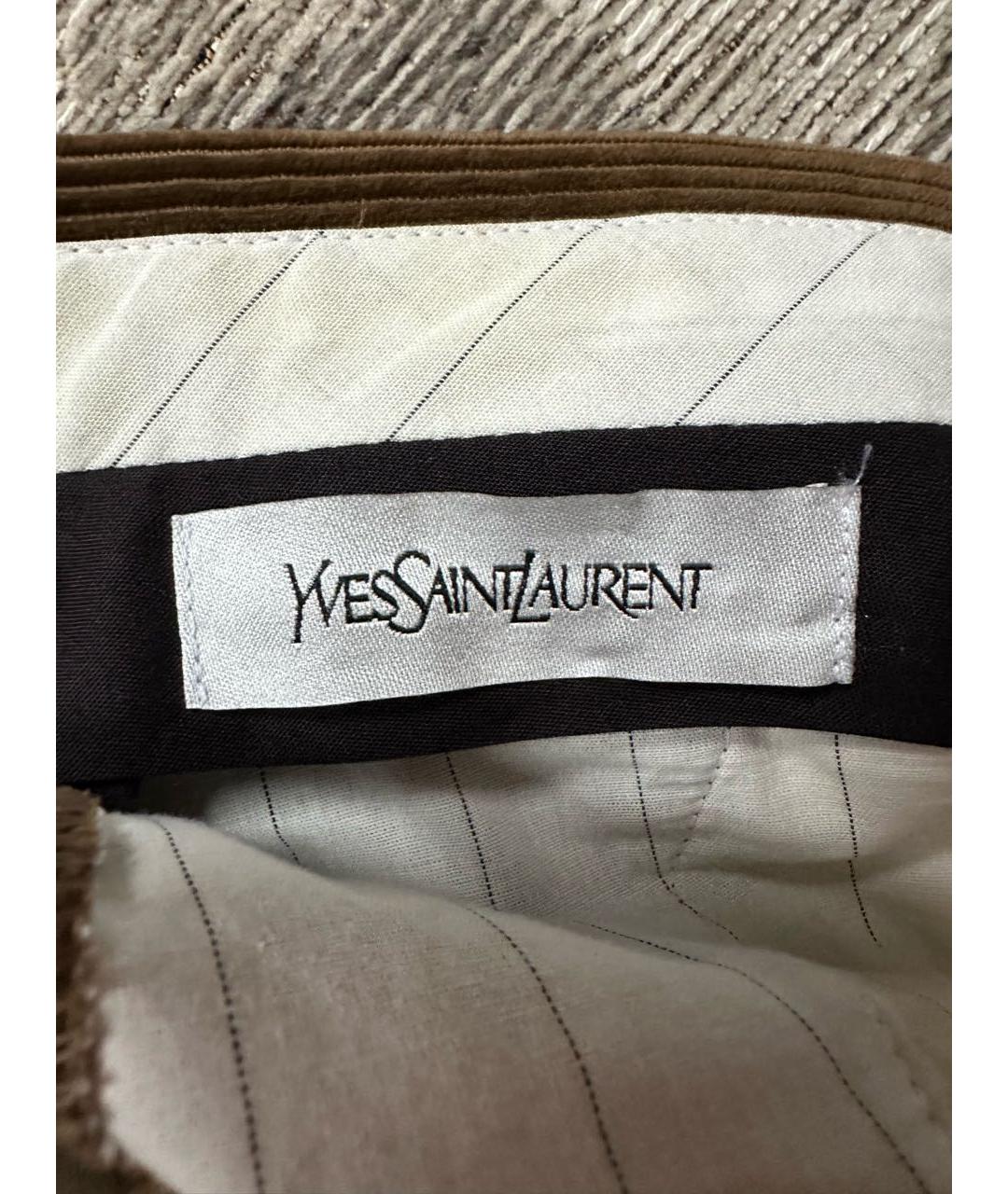 SAINT LAURENT Горчичные хлопковые повседневные брюки, фото 3