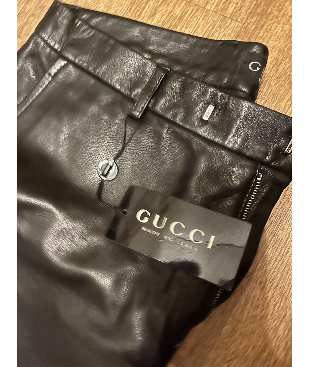 GUCCI Черные кожаные прямые брюки, фото 3