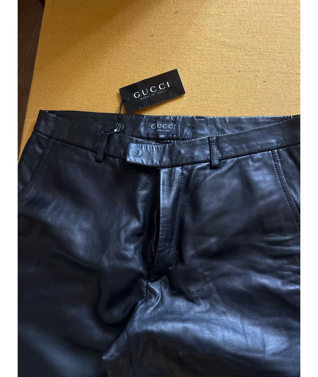 GUCCI Черные кожаные прямые брюки, фото 4