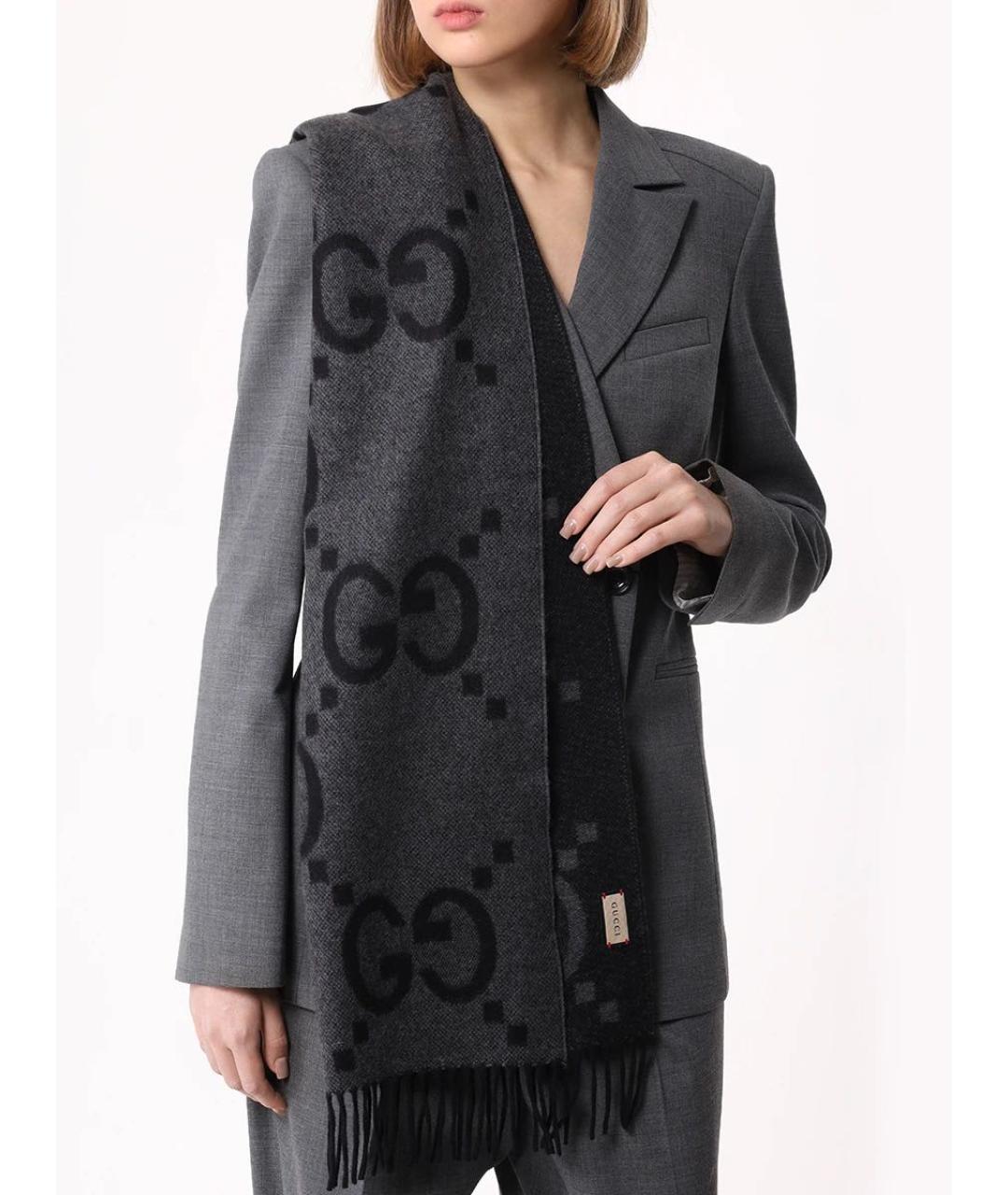GUCCI Серый кашемировый шарф, фото 5