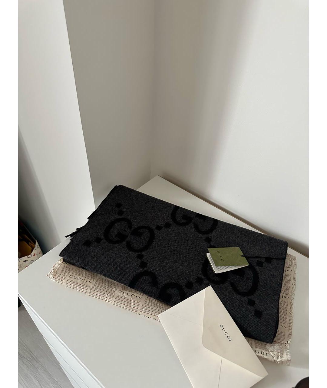 GUCCI Серый кашемировый шарф, фото 3