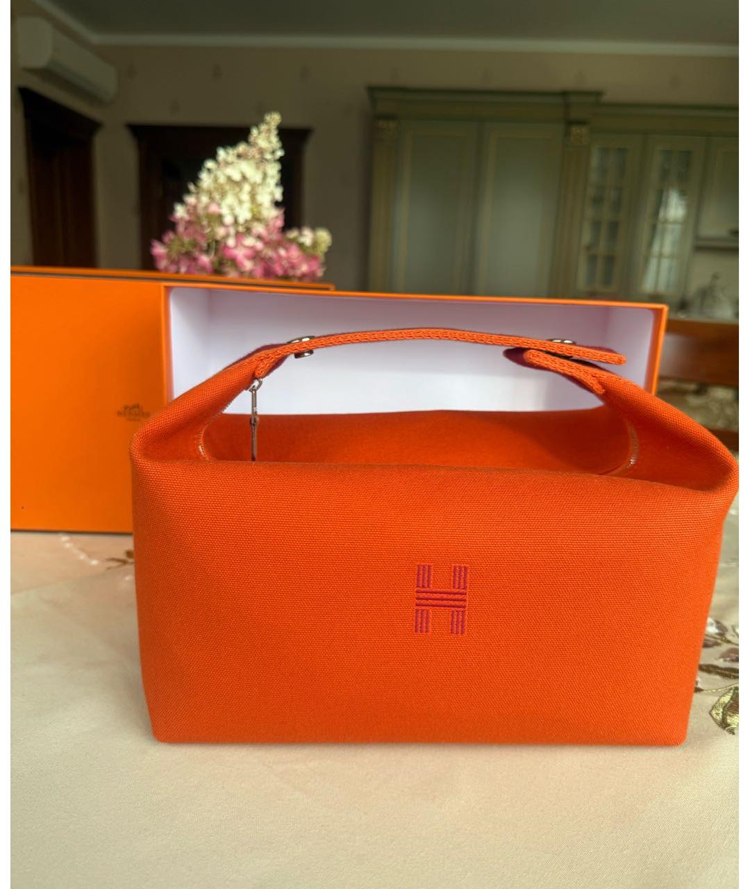HERMES Оранжевая хлопковая косметичка, фото 4