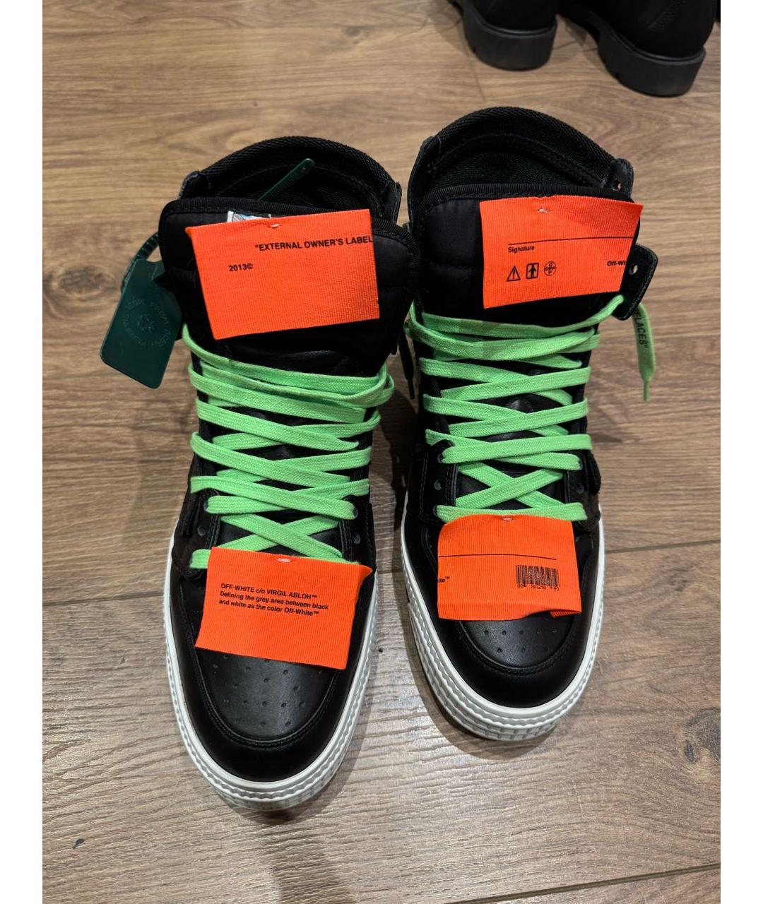 OFF-WHITE Черные кожаные высокие кроссовки / кеды, фото 3