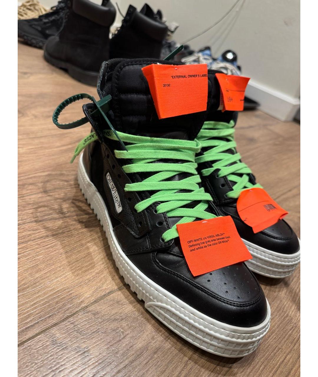 OFF-WHITE Черные кожаные высокие кроссовки / кеды, фото 5
