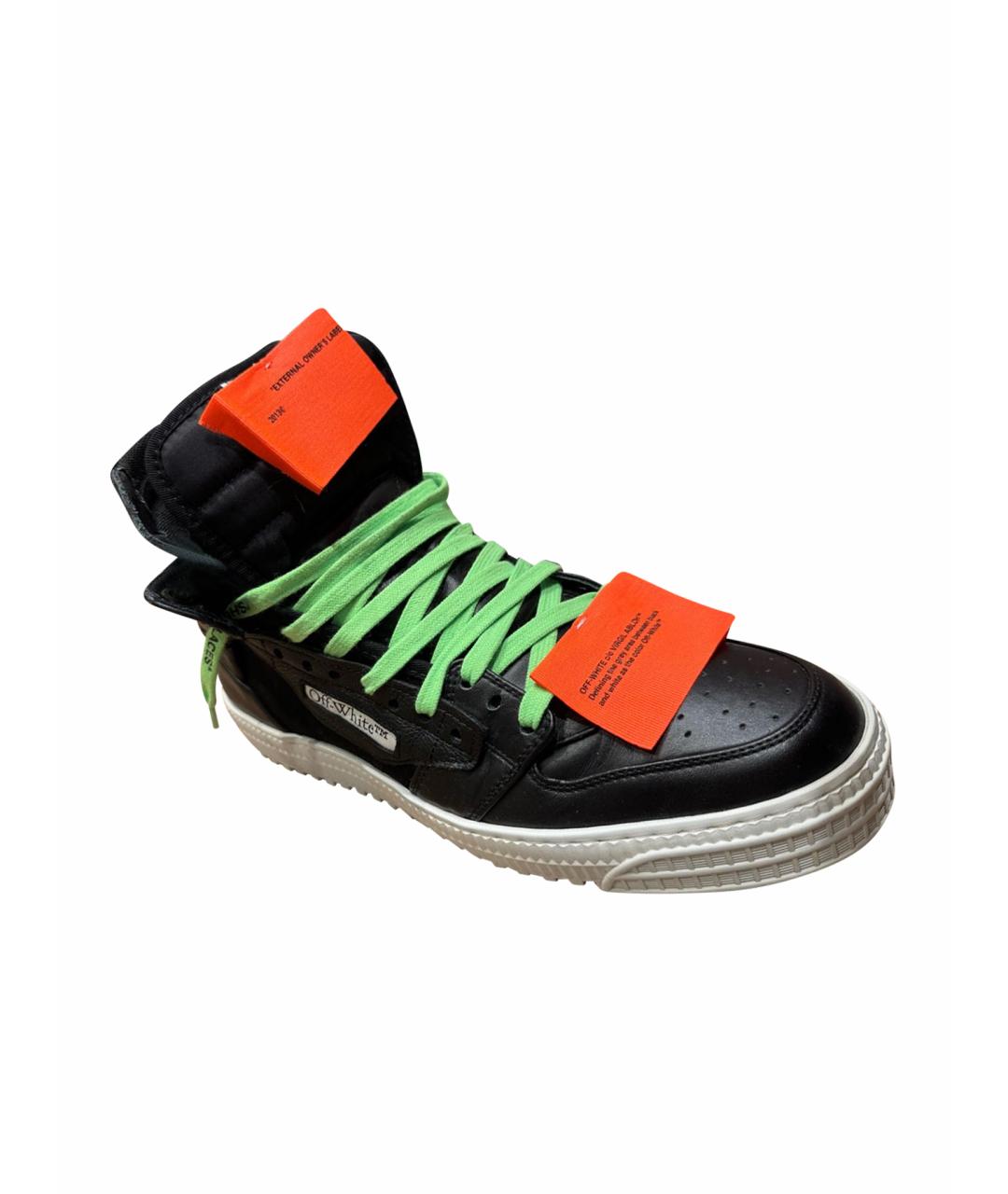 OFF-WHITE Черные кожаные высокие кроссовки / кеды, фото 1