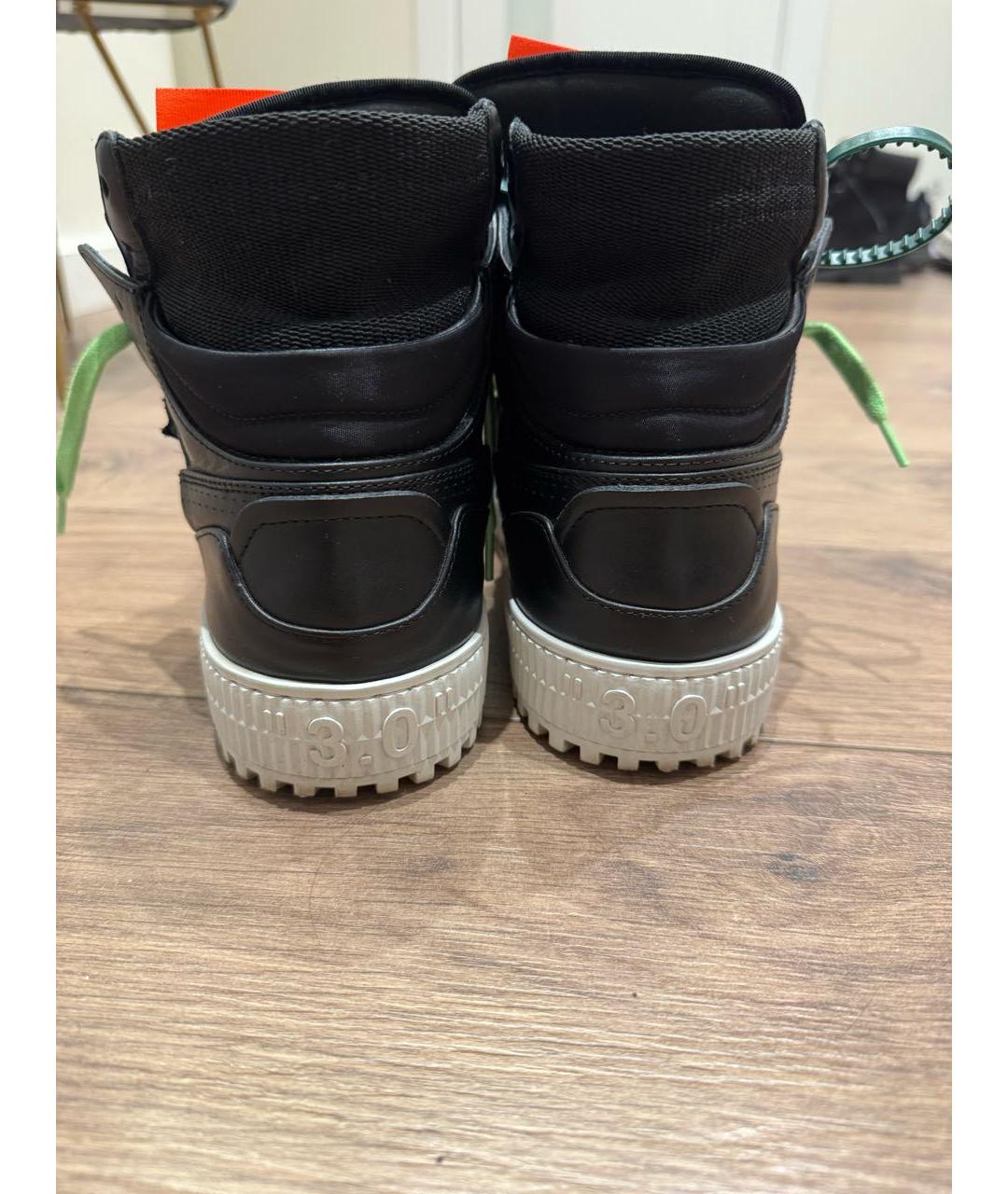 OFF-WHITE Черные кожаные высокие кроссовки / кеды, фото 4