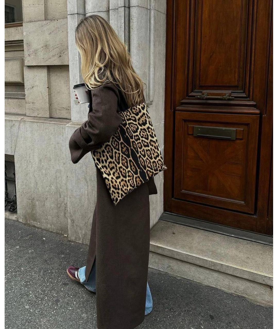 SAINT LAURENT Коричневая тканевая сумка тоут, фото 7