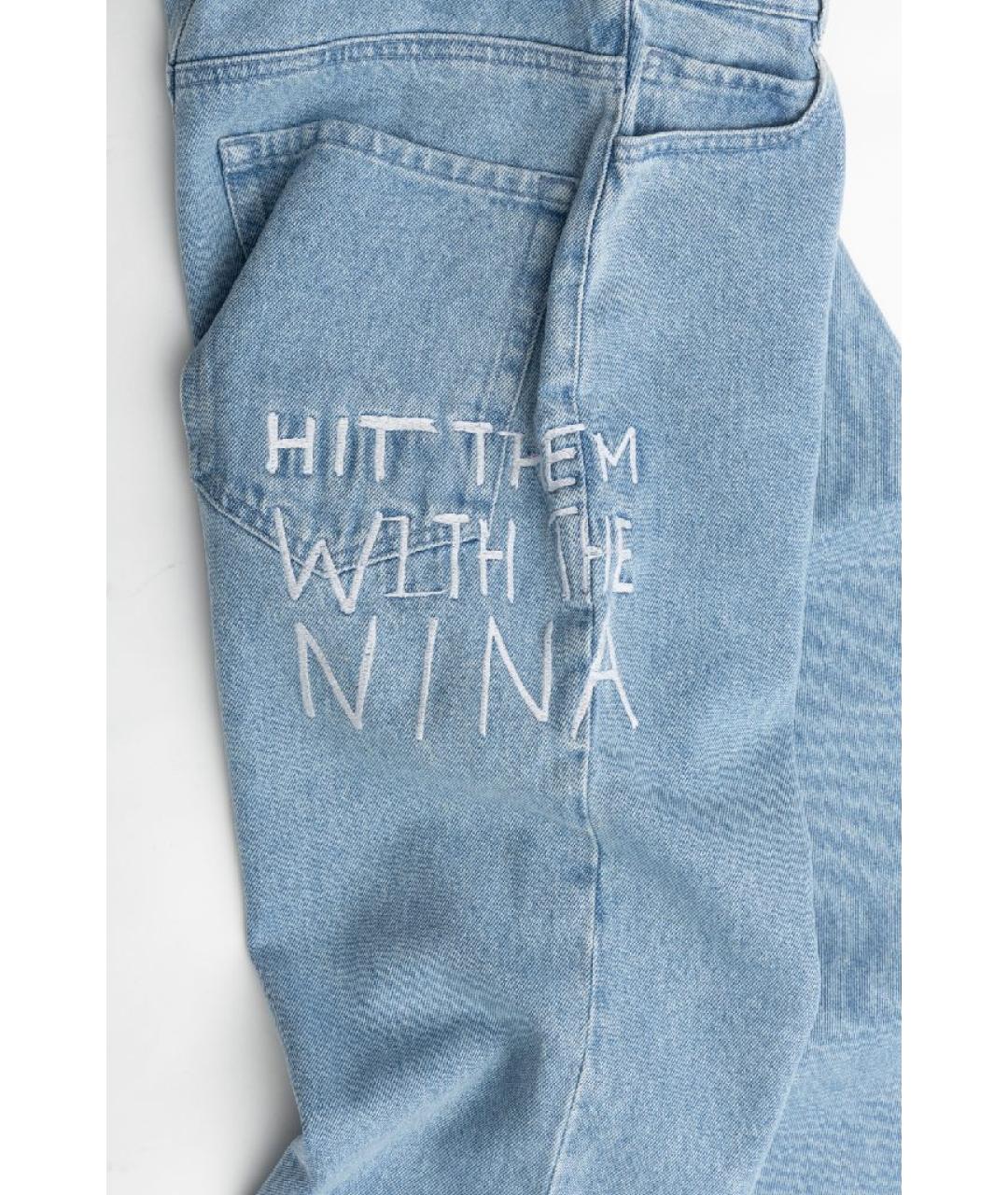 NINA RICCI Голубые хлопковые прямые джинсы, фото 5