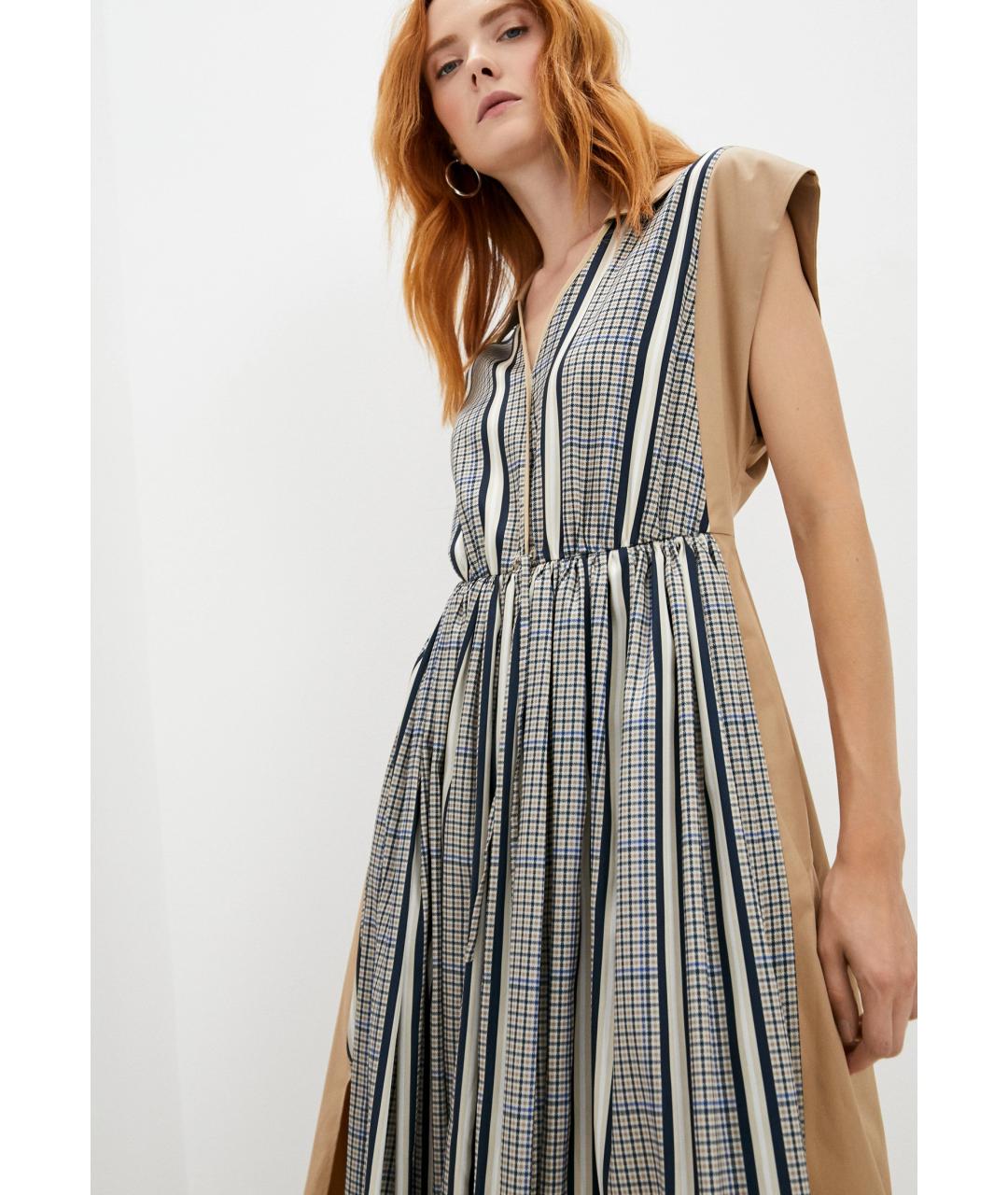 WEEKEND MAX MARA Коричневое хлопковое повседневное платье, фото 4
