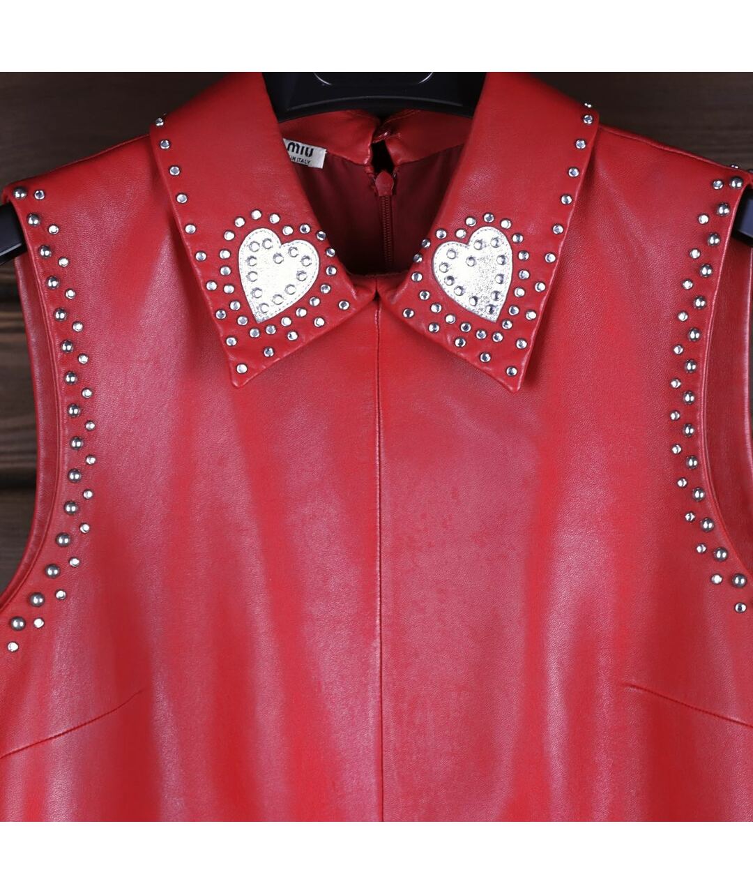 MIU MIU Красное кожаное повседневное платье, фото 4