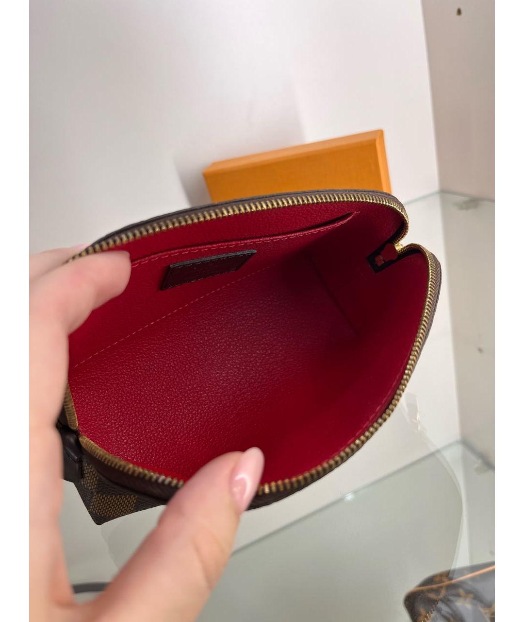LOUIS VUITTON Коричневая кожаная косметичка, фото 4
