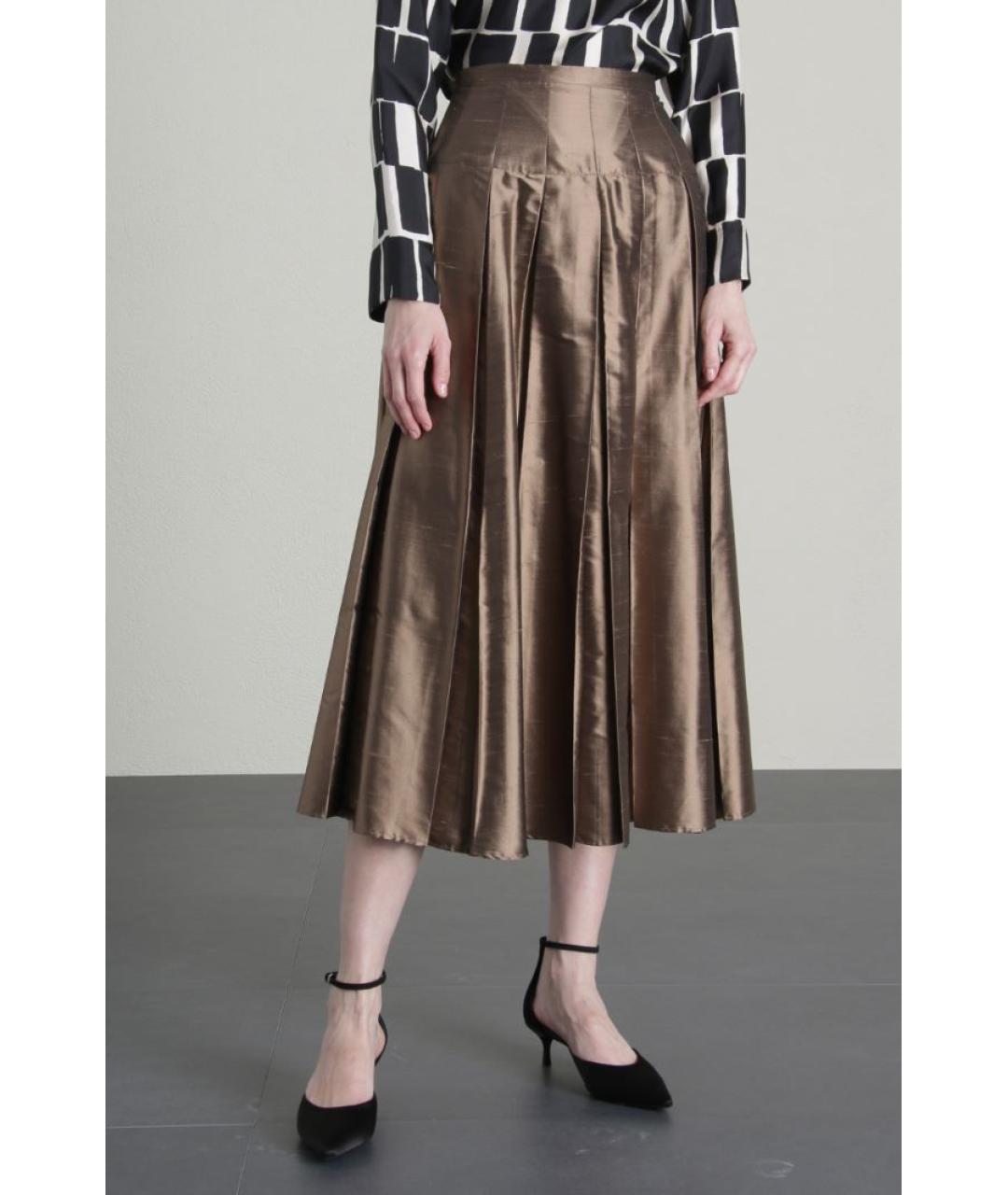 'S MAX MARA Коричневая шелковая юбка миди, фото 2