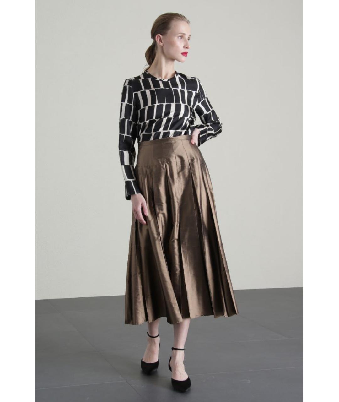 'S MAX MARA Коричневая шелковая юбка миди, фото 5