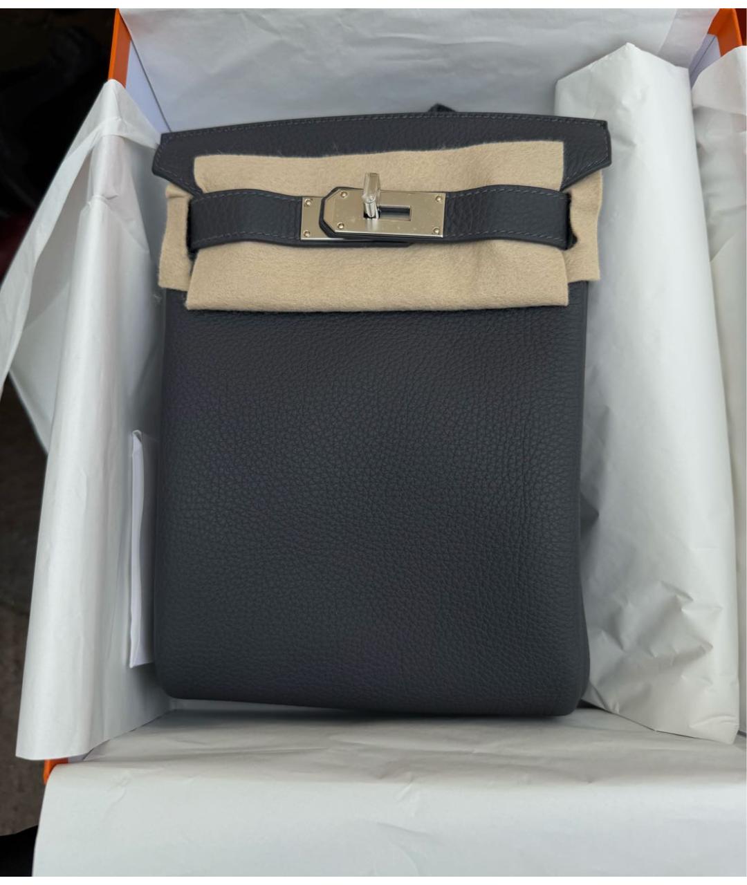HERMES Антрацитовая кожаная сумка на плечо, фото 2