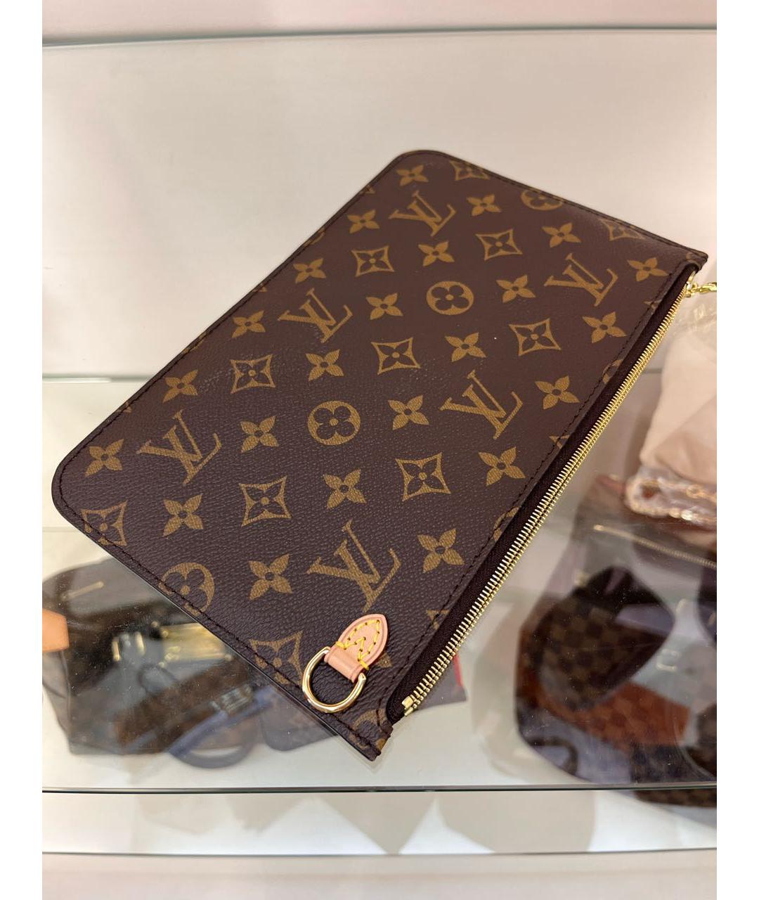 LOUIS VUITTON Коричневая кожаная косметичка, фото 3