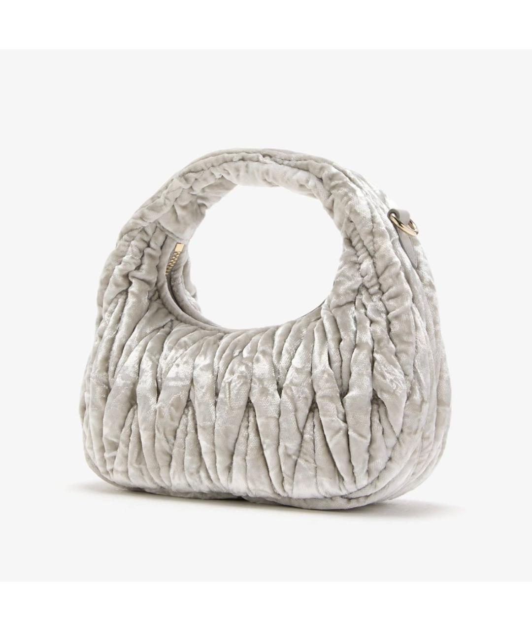 MIU MIU Серебряная тканевая сумка с короткими ручками, фото 3