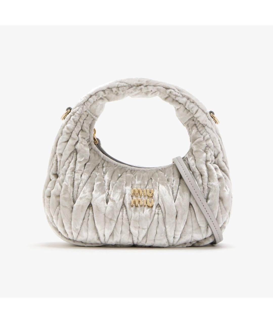 MIU MIU Серебряная тканевая сумка с короткими ручками, фото 5