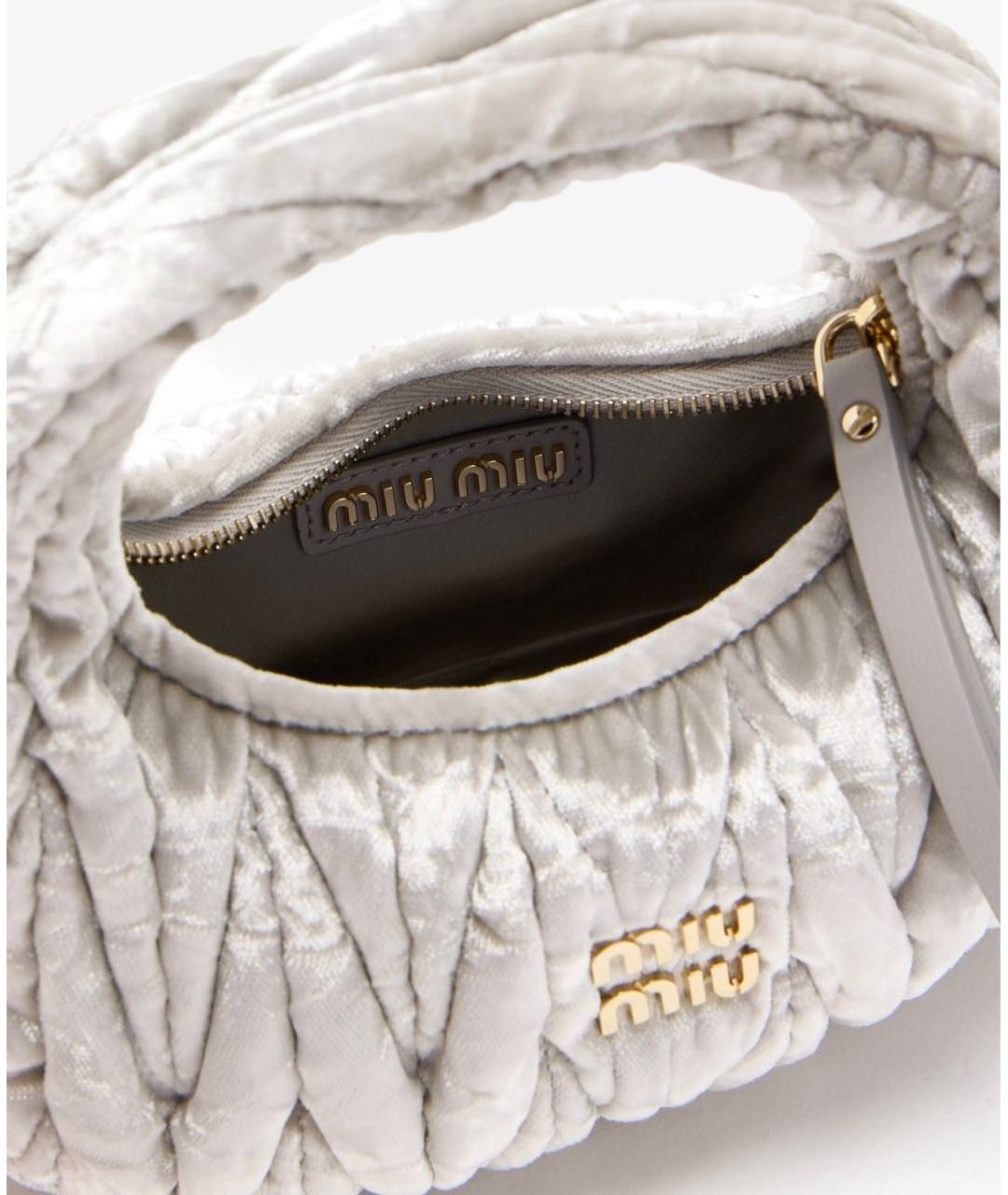 MIU MIU Серебряная тканевая сумка с короткими ручками, фото 4