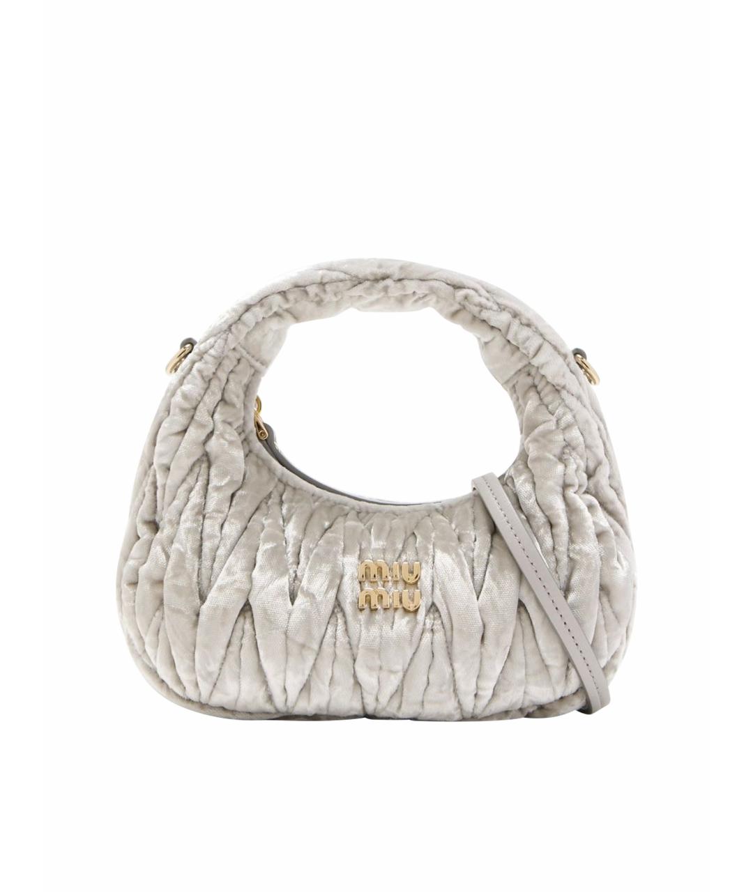 MIU MIU Серебряная тканевая сумка с короткими ручками, фото 1