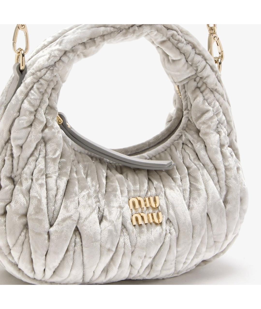 MIU MIU Серебряная тканевая сумка с короткими ручками, фото 2
