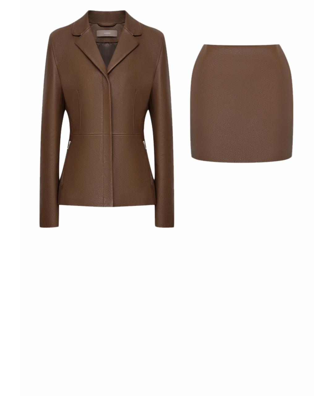 12 STOREEZ Коричневый кожаный костюм с юбками, фото 1