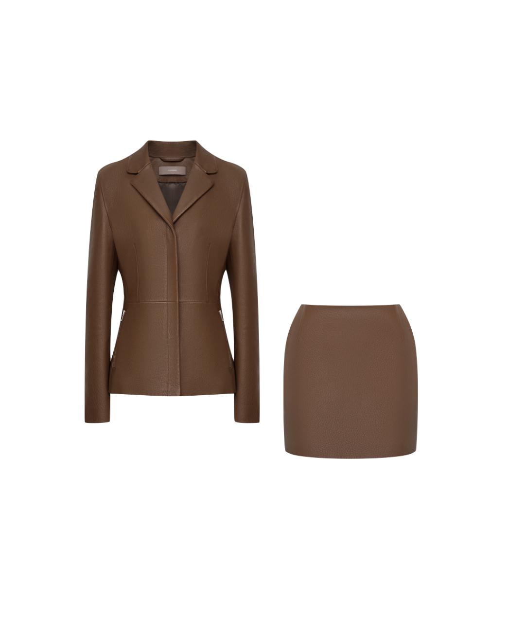 12 STOREEZ Коричневый кожаный костюм с юбками, фото 10