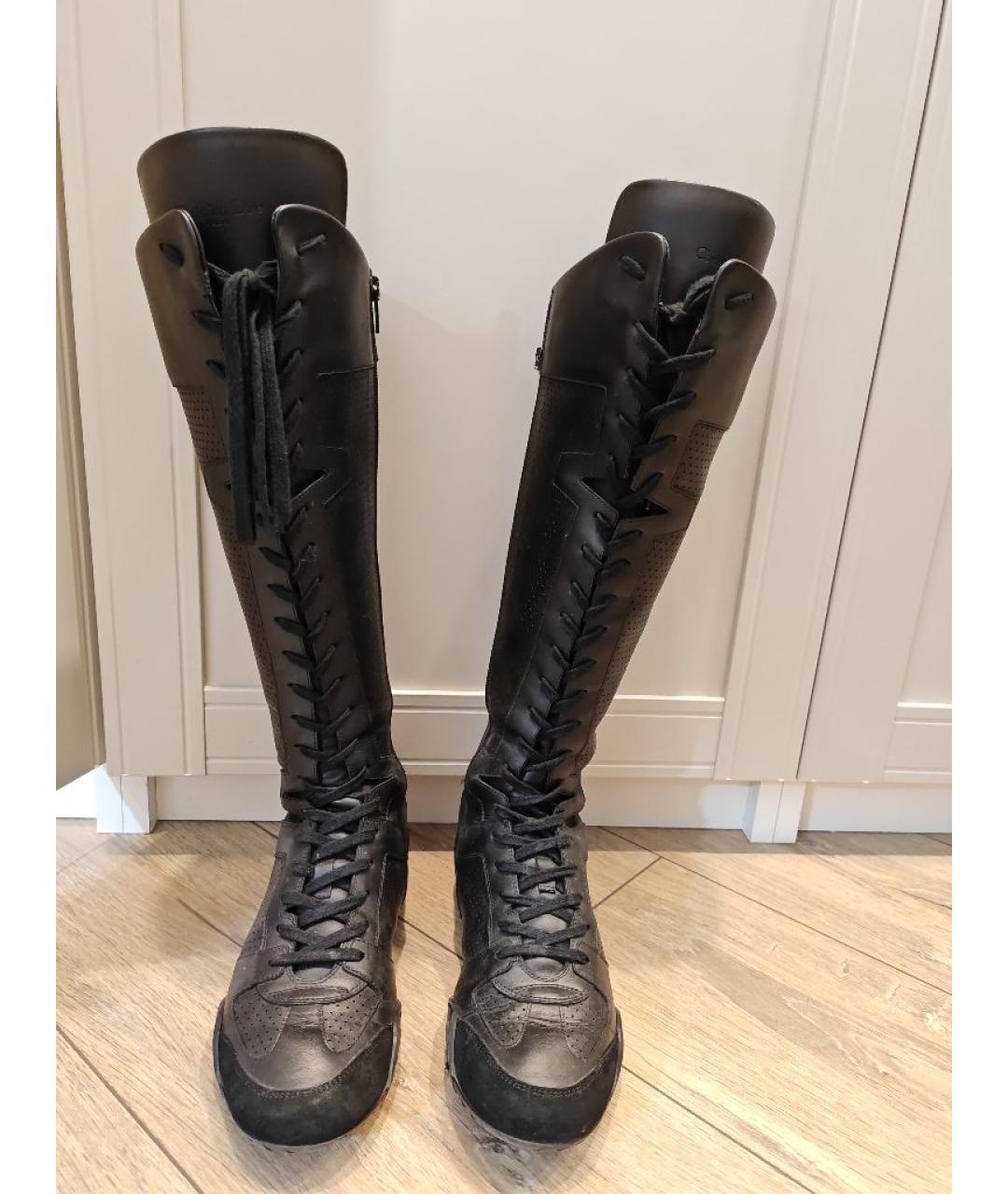 CHRISTIAN DIOR Черные кожаные сапоги, фото 2