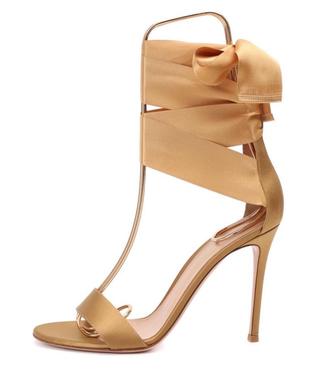 GIANVITO ROSSI Золотые текстильные босоножки, фото 8