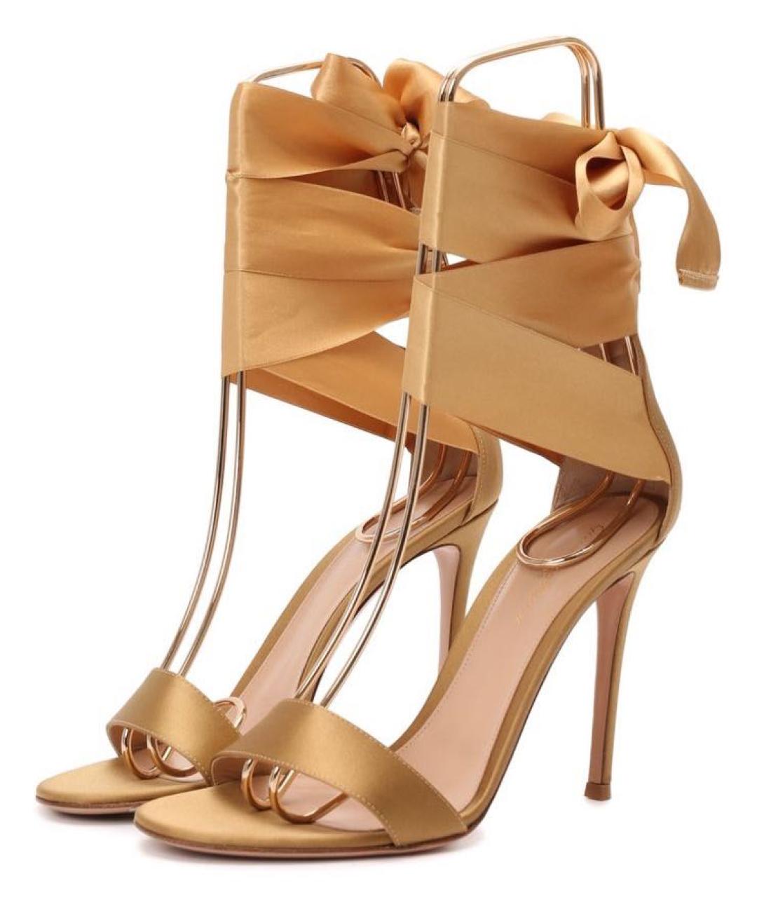 GIANVITO ROSSI Золотые текстильные босоножки, фото 3