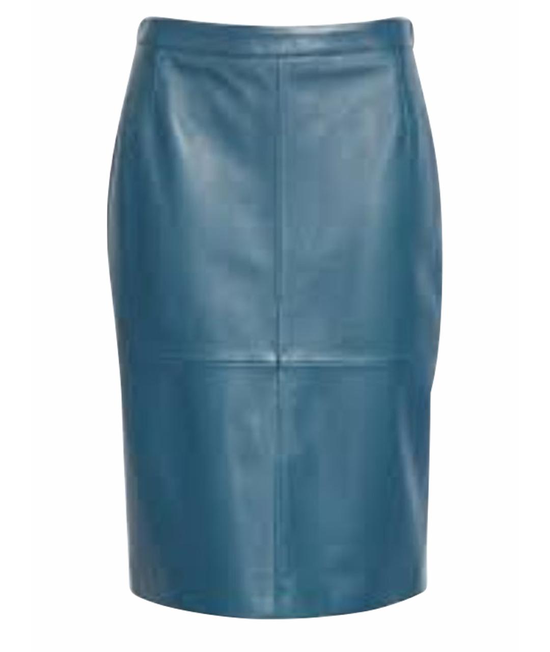 HUGO BOSS Синяя кожаная юбка миди, фото 1