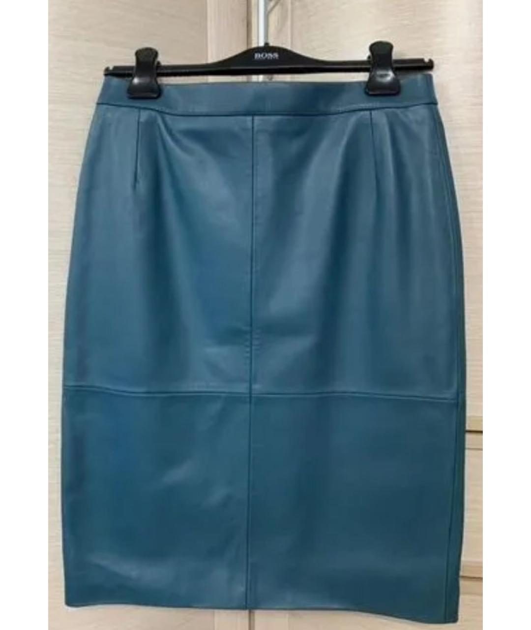 HUGO BOSS Синяя кожаная юбка миди, фото 3