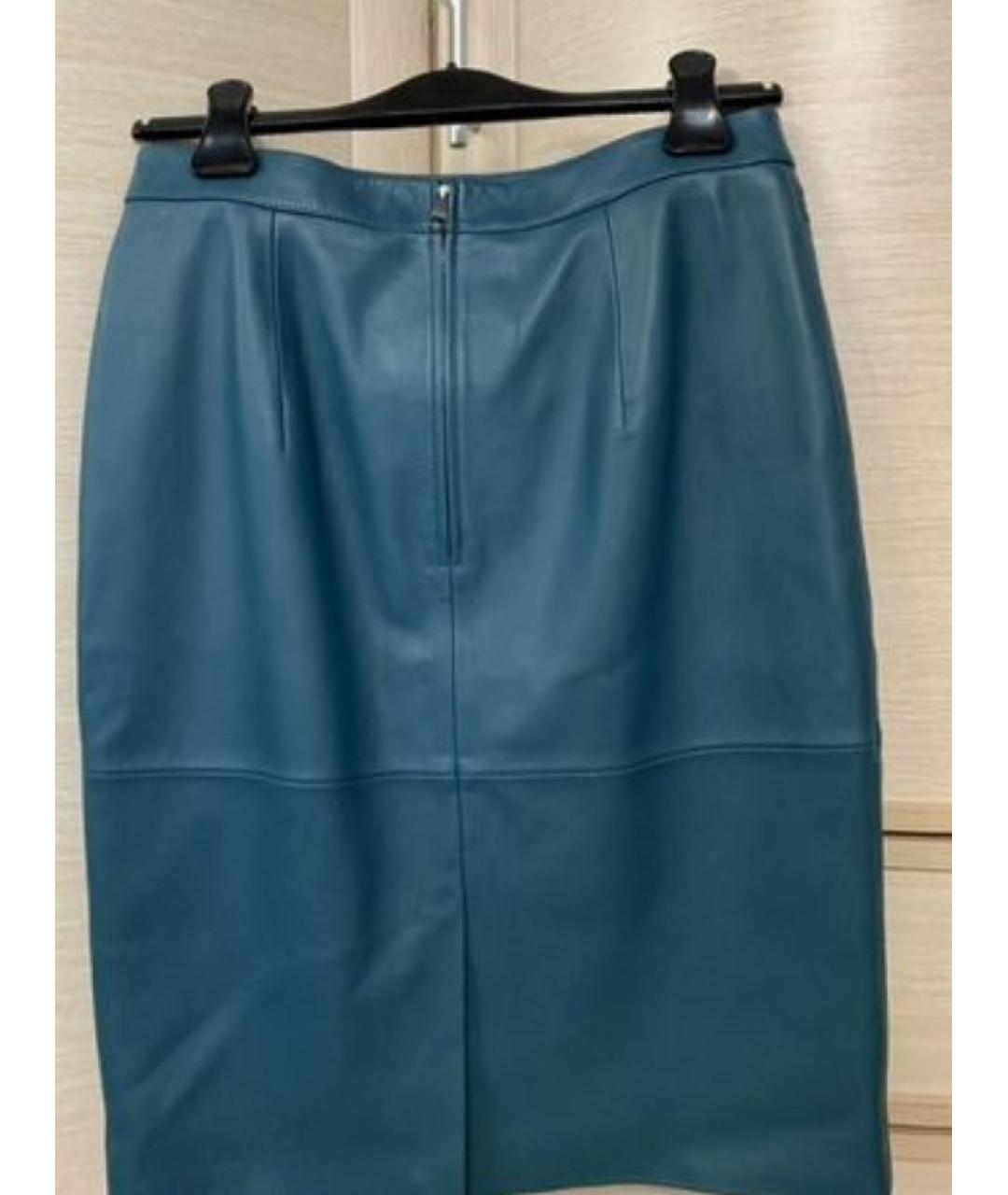 HUGO BOSS Синяя кожаная юбка миди, фото 5
