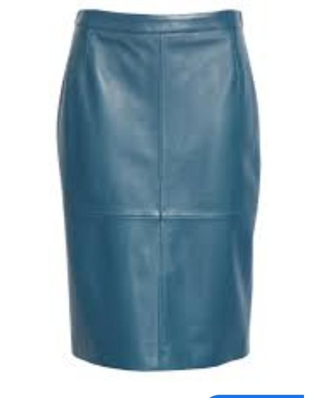 HUGO BOSS Синяя кожаная юбка миди, фото 7