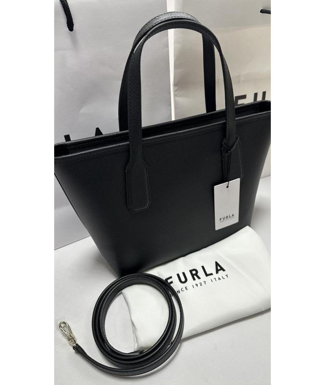 FURLA Черная кожаная сумка тоут, фото 3