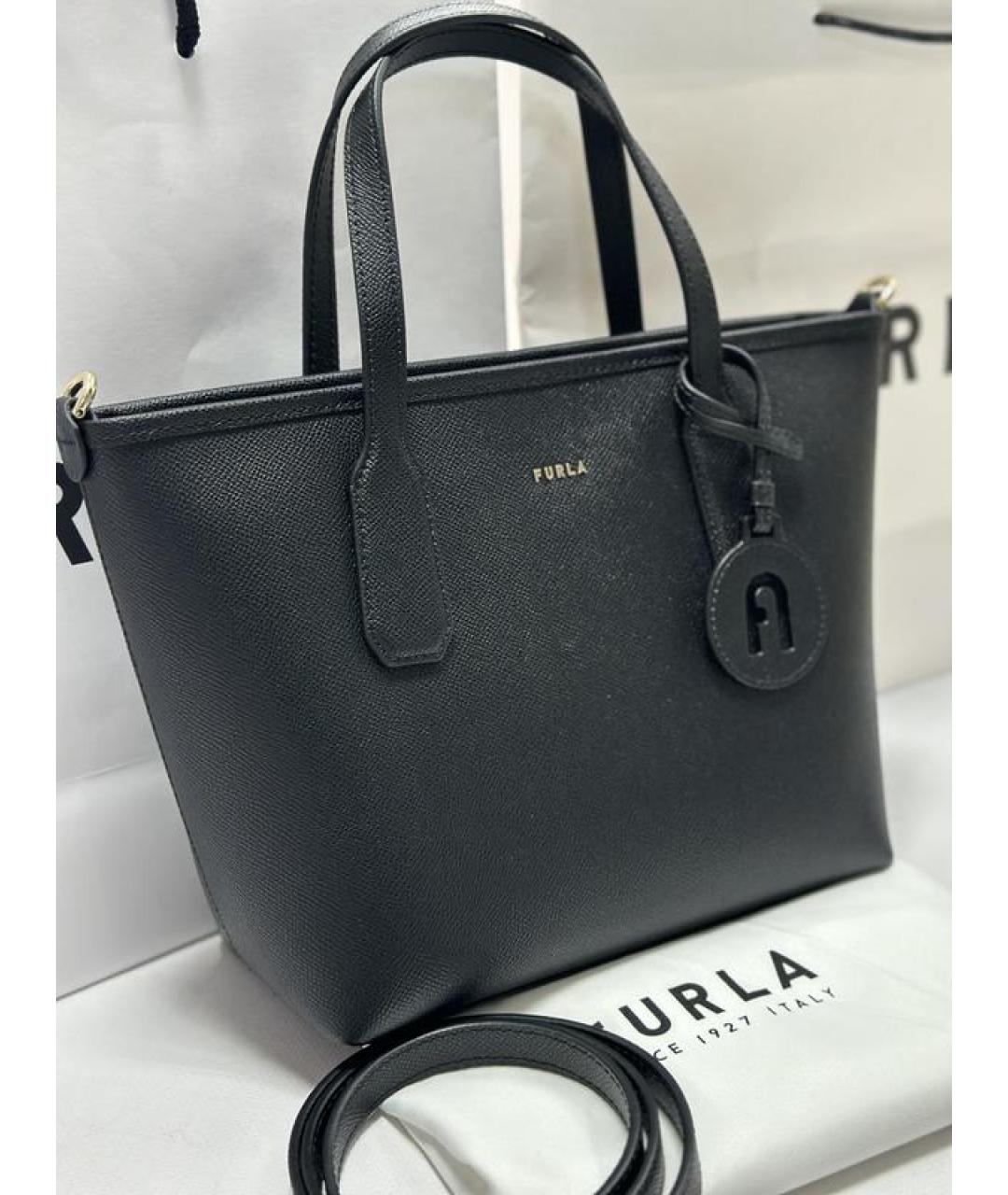 FURLA Черная кожаная сумка тоут, фото 2