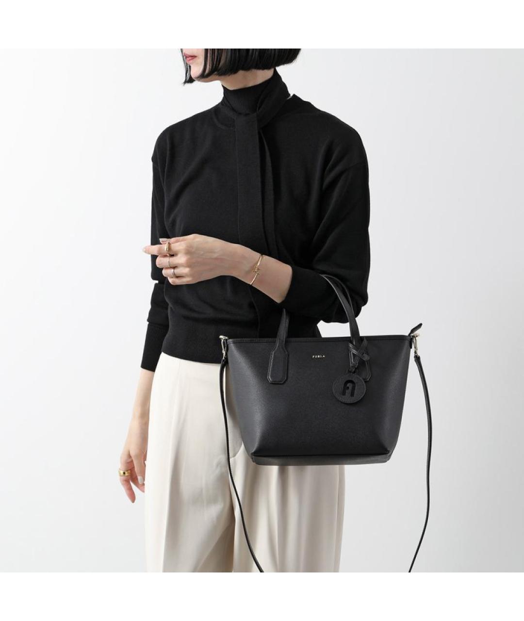 FURLA Черная кожаная сумка тоут, фото 5