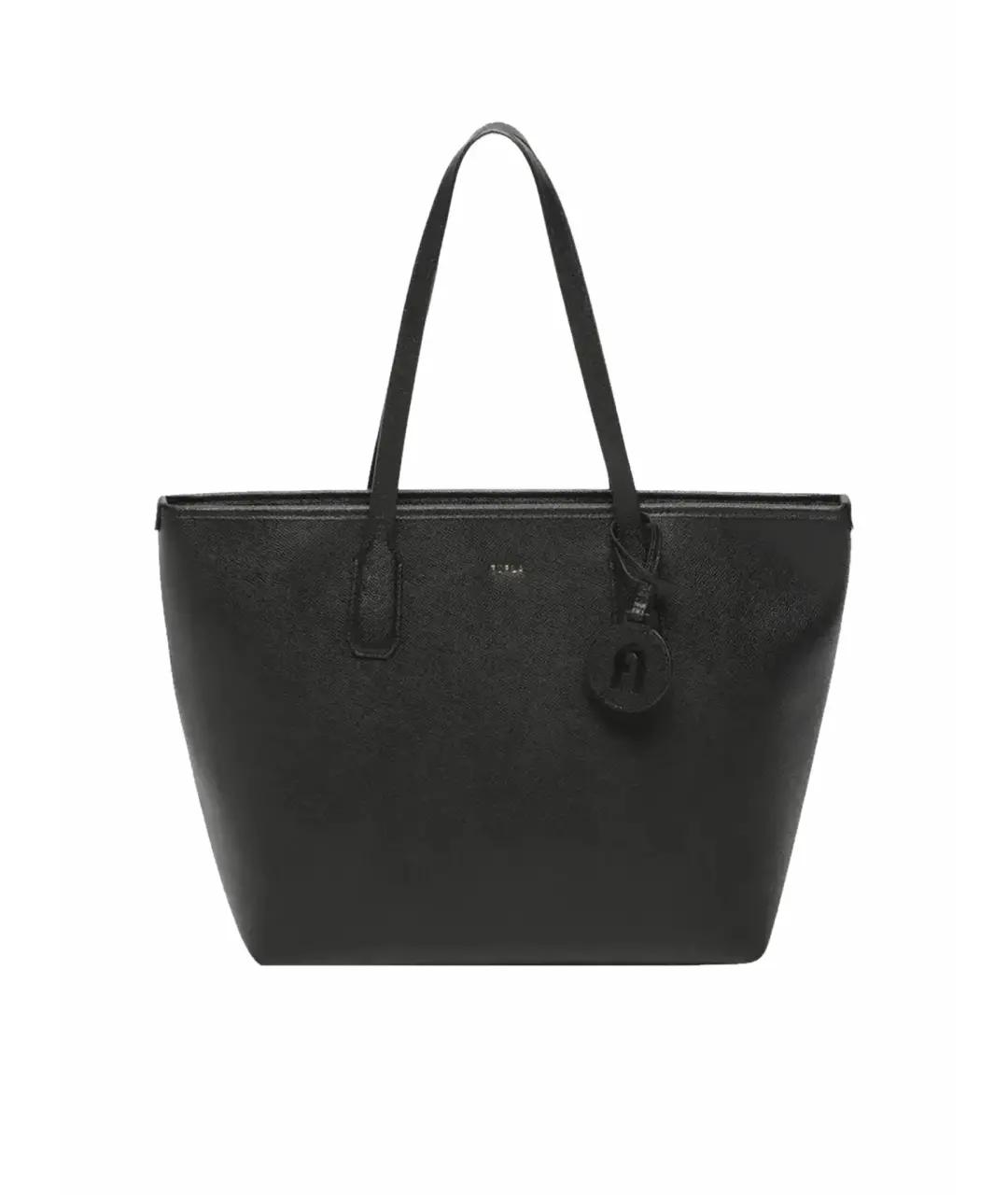 FURLA Черная кожаная сумка тоут, фото 1