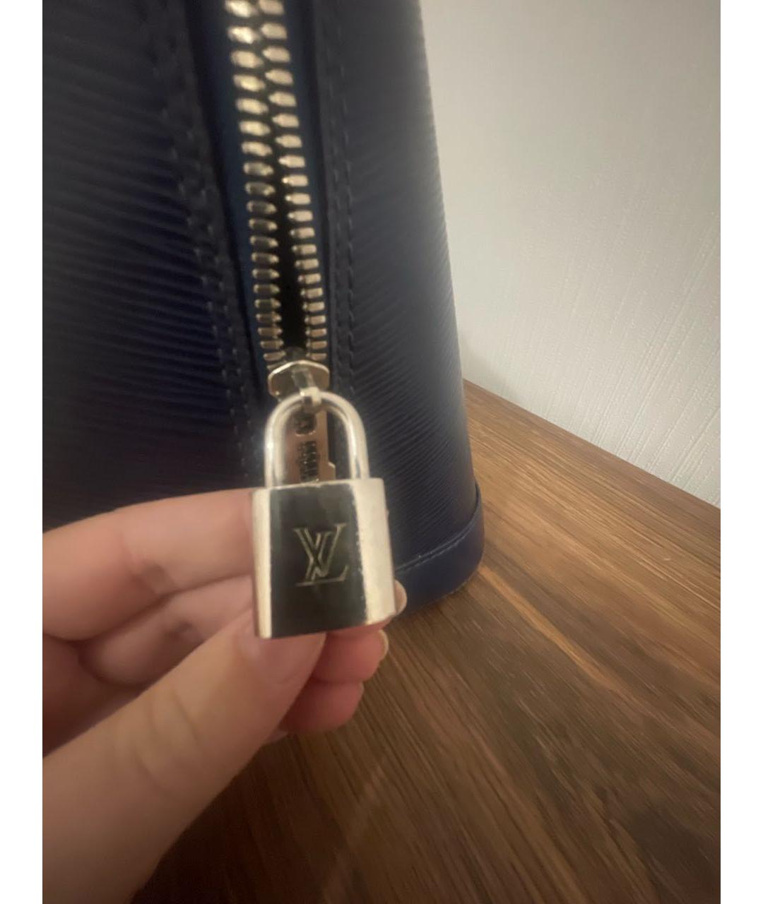 LOUIS VUITTON Темно-синяя кожаная сумка тоут, фото 5
