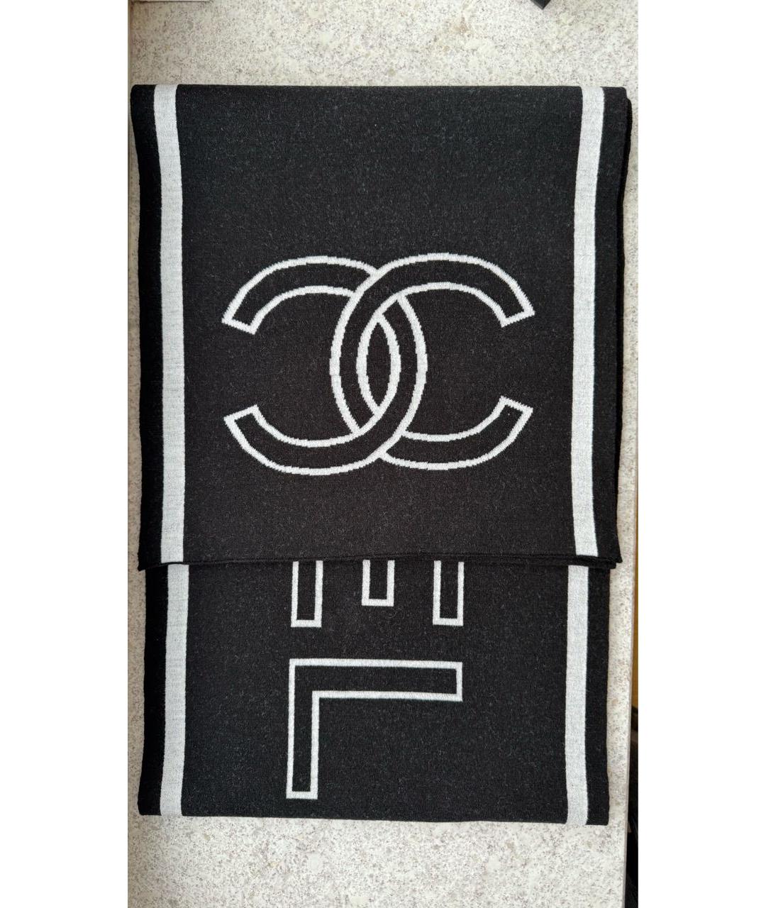CHANEL Черный шерстяной шарф, фото 1