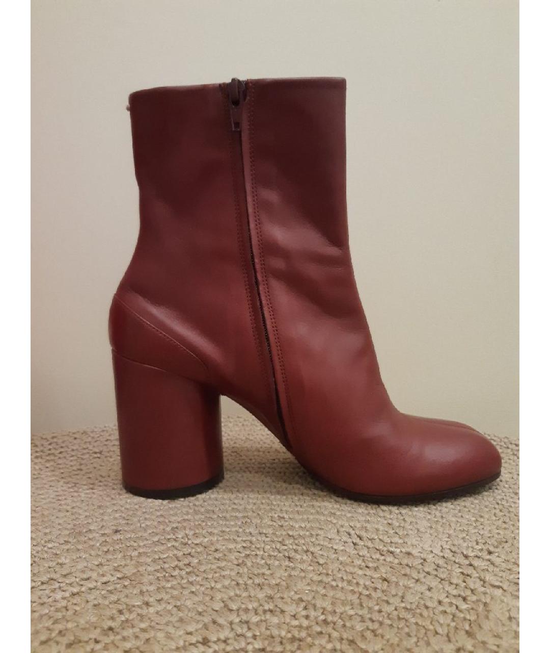 MAISON MARGIELA Бордовые кожаные ботильоны, фото 9
