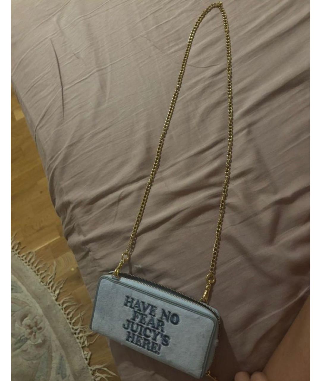 JUICY COUTURE Голубая бархатная сумка через плечо, фото 5