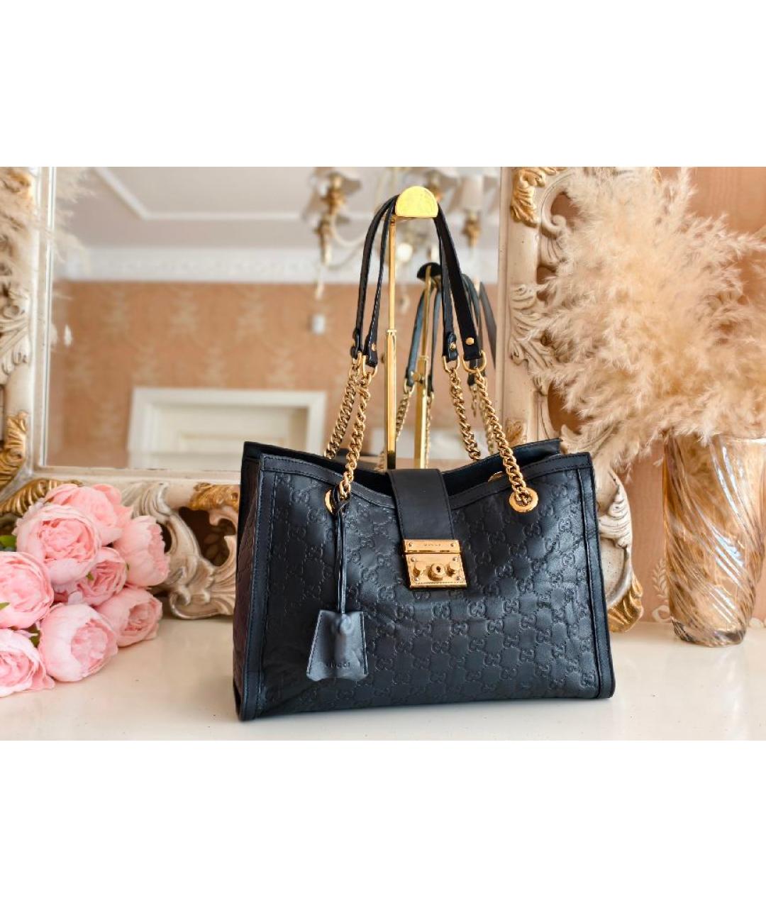 GUCCI Черная кожаная сумка с короткими ручками, фото 8