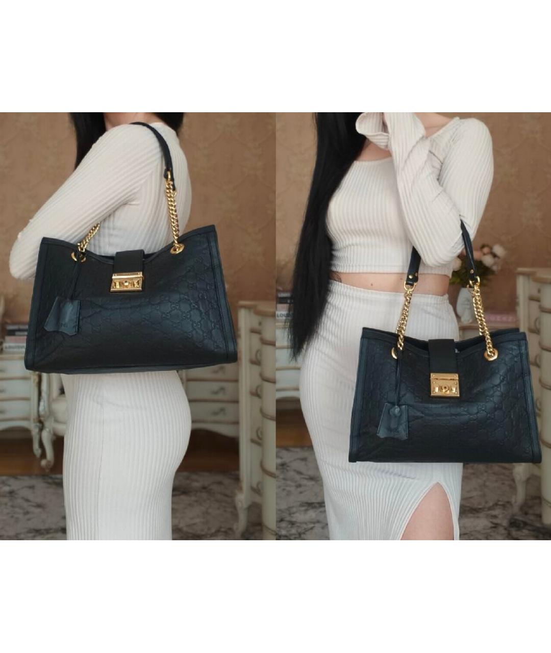 GUCCI Черная кожаная сумка с короткими ручками, фото 4